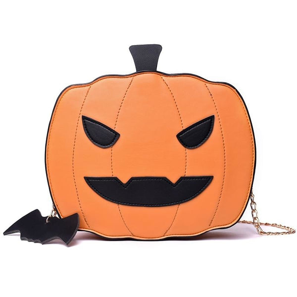 Spooky Pumpkin Halloween Purse Handbag Creepy Cute Gothic Bag With Bat Keychain