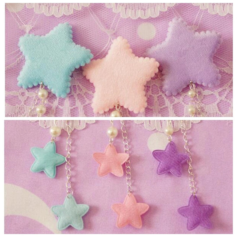 Starry Dangle Hair Clips - accessories, fairy kei, gold jewelry, hair clip, clips