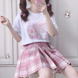Strawberry Icecream Bunny Tee - White / S - anime, blouse, blouses, fairy kei, graphic tee