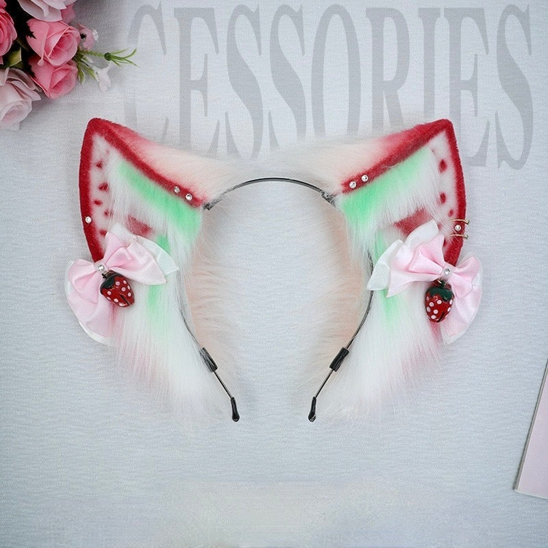 Strawberry Kitten Neko Cat Ears Lolita Headband DDLG Playground