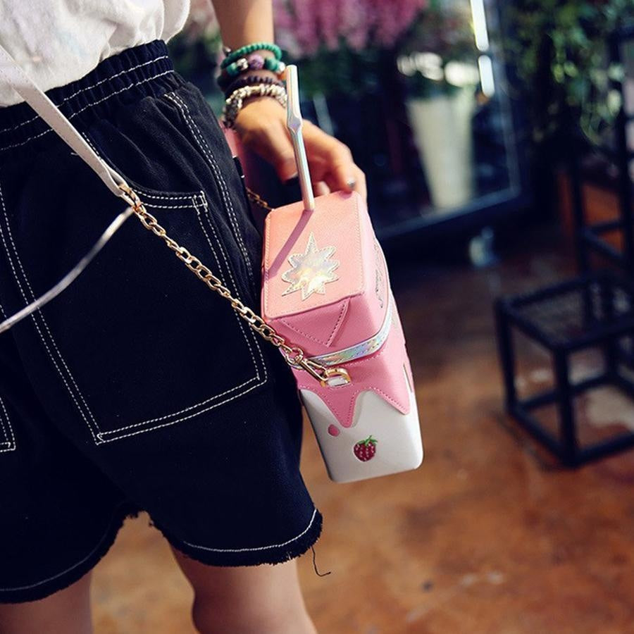Kawaii Strawberry Milk Box Carton Bag Purse Handbag DDLG Playground