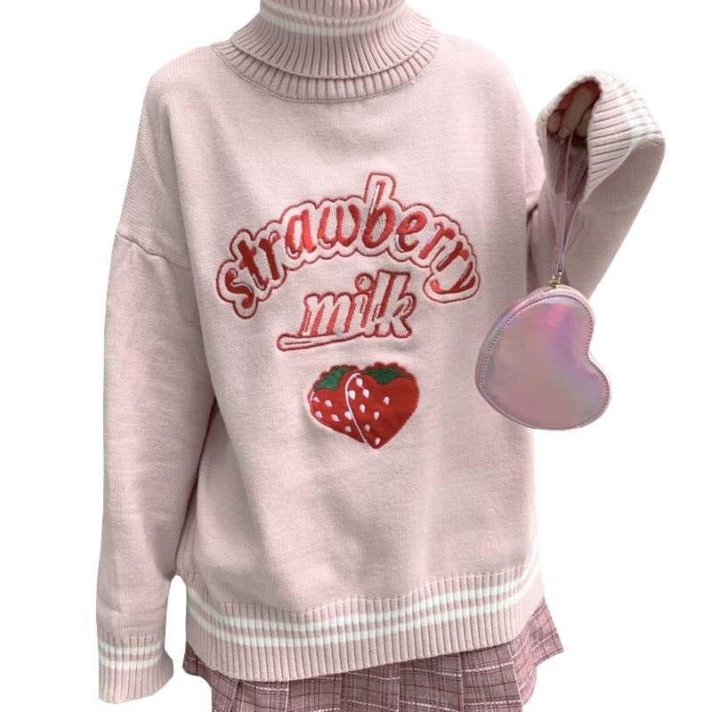 Strawberry Milk Knit Sweater - turtleneck