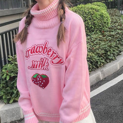 Strawberry Milk Knit Sweater - turtleneck