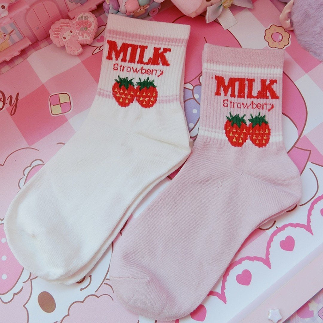 Harajuku Japan Strawberry Milk Ankle Socks Japanese – DDLG Playground