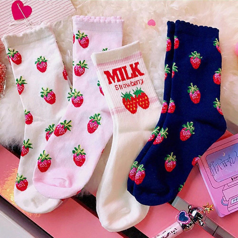 Harajuku Japan Strawberry Milk Ankle Socks Japanese | DDLG Playground