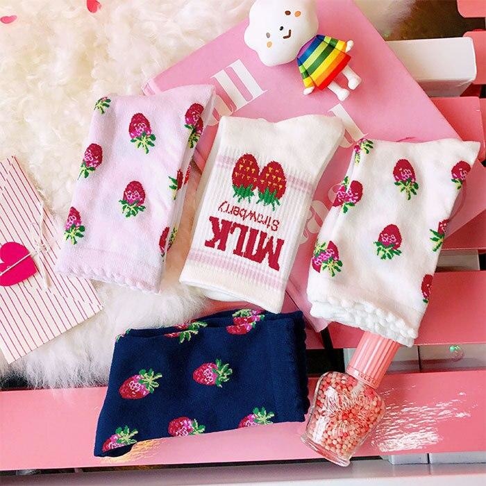 Strawberry Milk Socks - age regression, ankle socks, fruit, harajuku, harajuku backpack