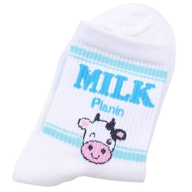 Strawberry Milk Socks - White Cow Milk - Socks