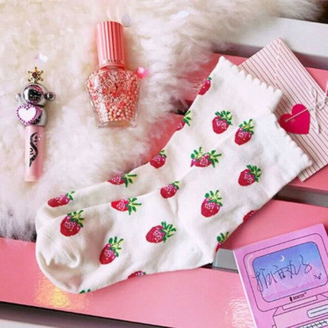 Strawberry Milk Socks - White Dainty Berry - Socks