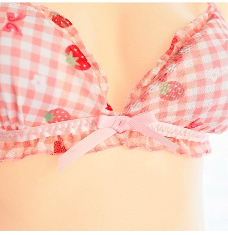 Sexy Strawberry Red Pink Plaid Lingerie Set Bra Panties Underwear Country Girl 