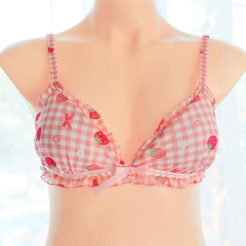 Strawberry Plaid Lingerie Set Bra & Panties DDLG Playground Strawberry Plaid Lingerie Set Bra & Panties DDLG Playground