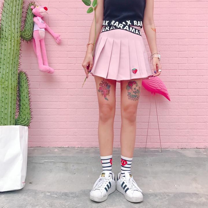 Pink Strawberry Tennis Skirt Pleated School Girl Skirts Harajuku Kawaii Japan Fashion