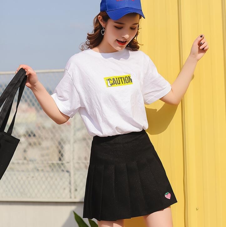 Strawberry Tennis Skirt - Black / XS - berry, pleated, pleated skirts, pleats, school girl