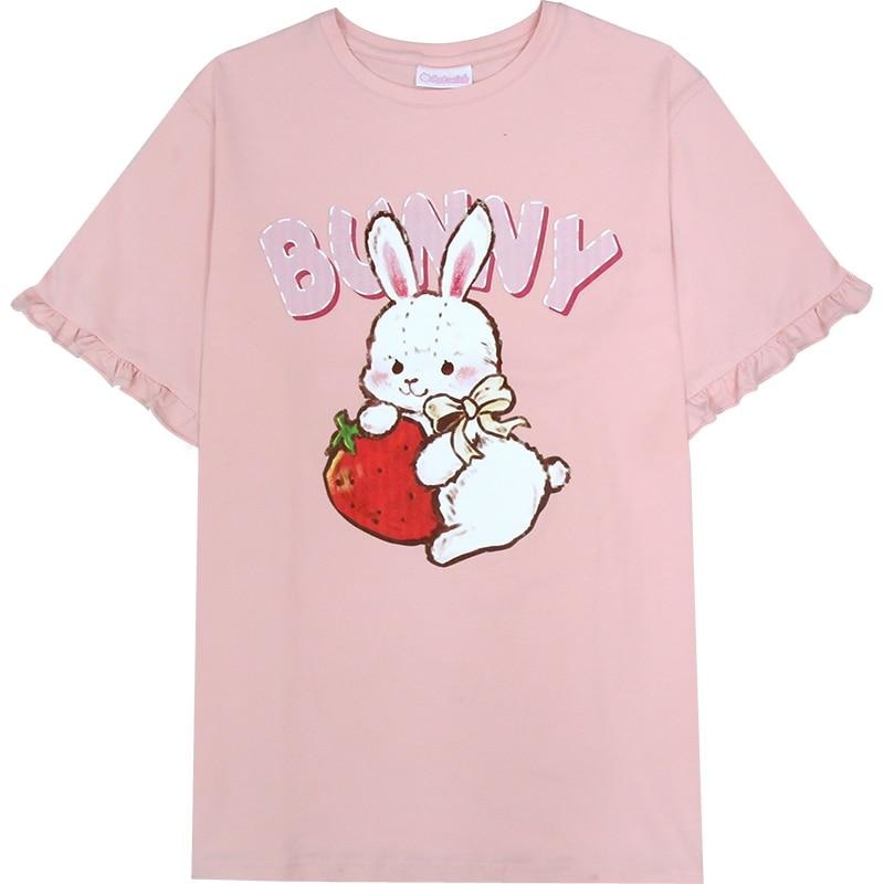 Strawbunny Oversized Tee - bunnies, bunny, bunny rabbit, oversized, shirt
