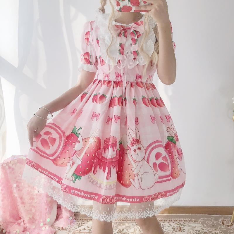 Strawbunny Shortcake Lolita Dress - Pink Dress - jsk dress