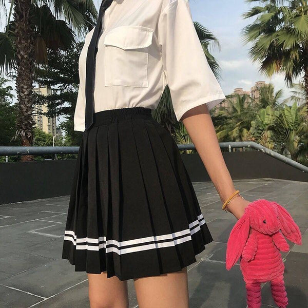 Striped Tennis Skirt School Girl Mori Girl Kawaii – DDLG Playground