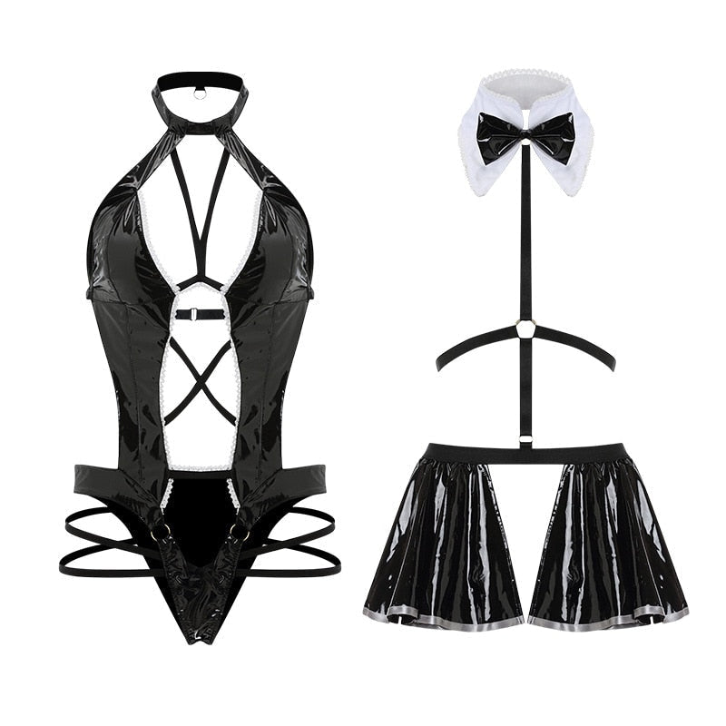 Suited Up Latex Maid Cosplay - black latex, halloween, halloween costume, set, latex