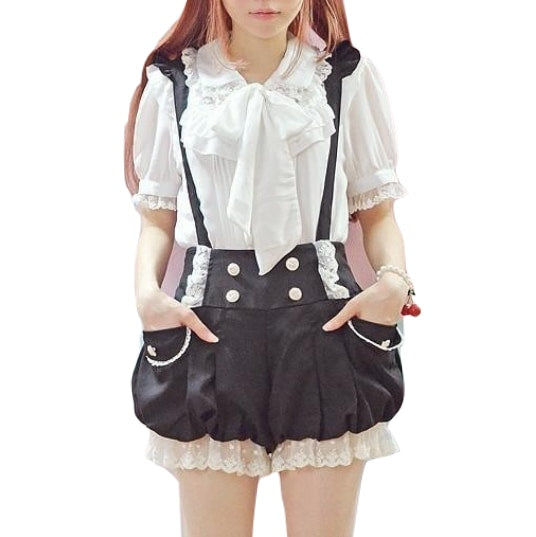 Kawaii Black Bloomer Shorts Suspender Strap Harajuku Japan J Fashion