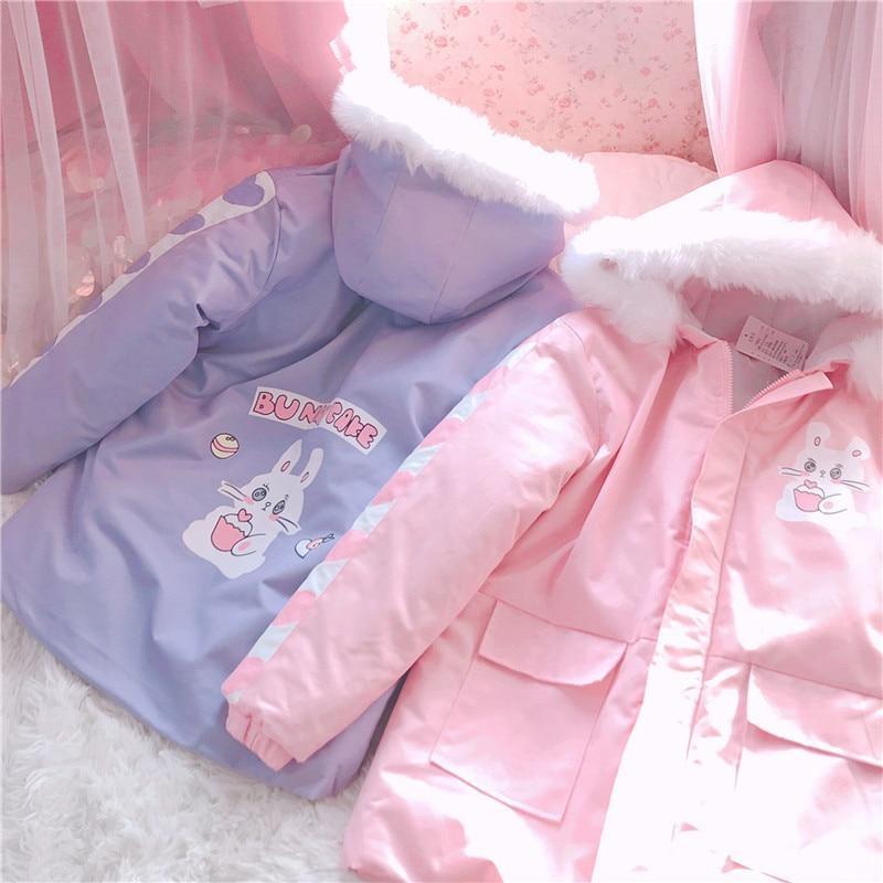 Pastel Pink Bunny Rabbit Cafe Winter Coat Windbreaker Jacket Fairy Kei Kawaii Fashion