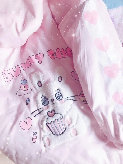 Sweet Bunny Cake Winter Coat - Pink / M - bomber jacket, bunny rabbit, coats, fairy kei, faux fur