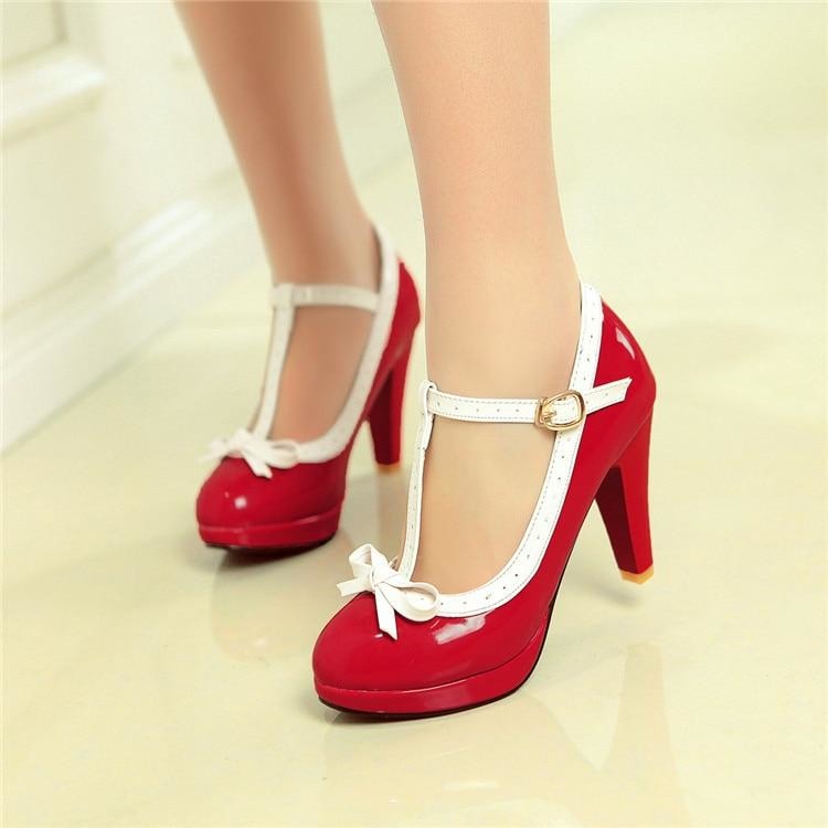 Sweet Red Lolita Babydoll Heels Pumps Shoes Bow Kawaii Fashion Cute Elegant EGL Style