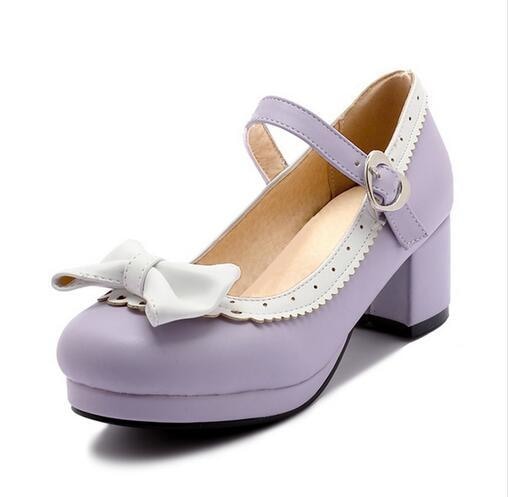 Sweet Purple Lolita Babydoll Heels Pumps Shoes Bow Kawaii Fashion Cute Elegant EGL Style