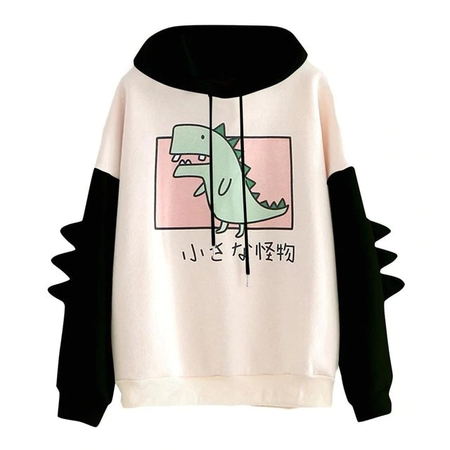 Sweet Japanese Dino Hoodie - Black / L - dinosaurs, harajuku, hood, hooded, hoodie