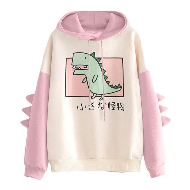 Sweet Japanese Dino Hoodie - Pink / XXL - dinosaurs, harajuku, hood, hooded, hoodie