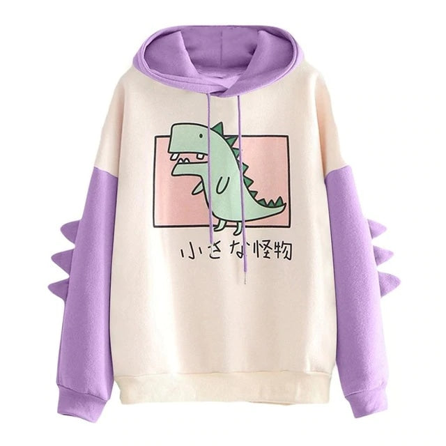 Sweet Japanese Dino Hoodie - Purple / XL - dinosaurs, harajuku, hood, hooded, hoodie