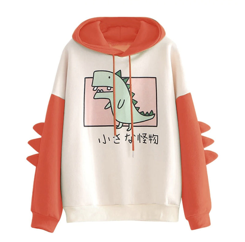 Sweet Japanese Dino Hoodie - Red / XXL - dinosaurs, harajuku, hood, hooded, hoodie