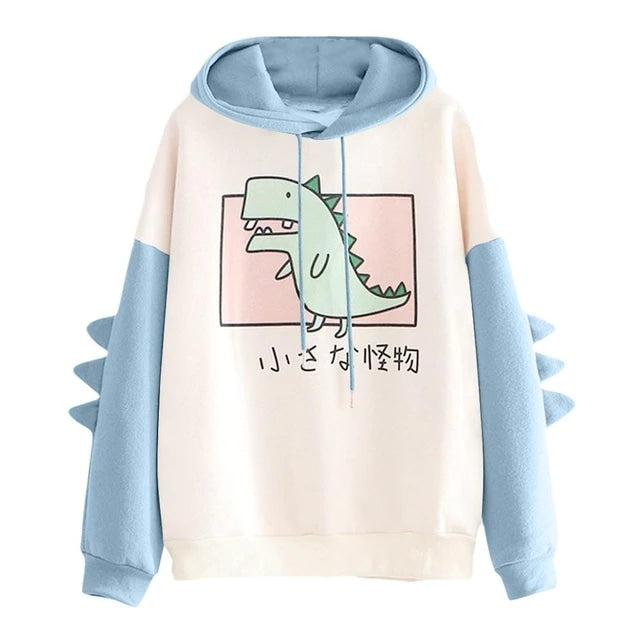 Sweet Japanese Dino Hoodie - Sky Blue / M - dinosaurs, harajuku, hood, hooded, hoodie