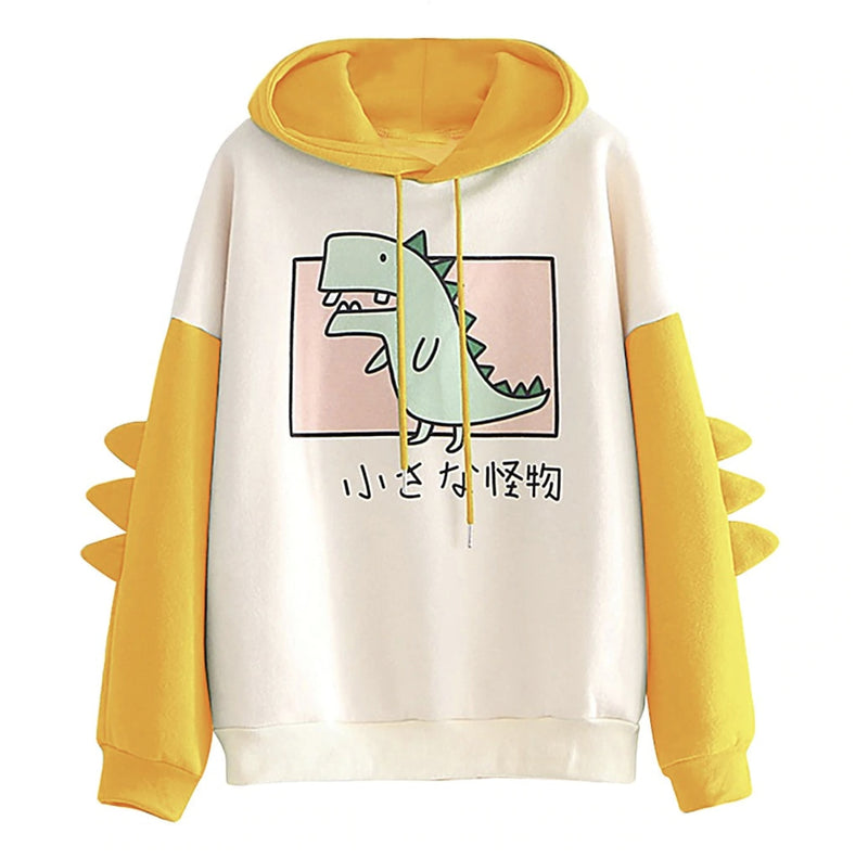 Sweet Japanese Dino Hoodie - Yellow / L - dinosaurs, harajuku, hood, hooded, hoodie