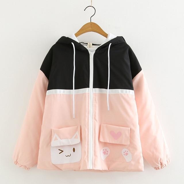 Sweet Kitten Windbreaker - Black/Pink - jacket