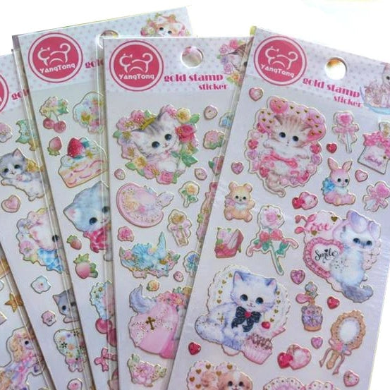 Vintage Kitten Sticker Sheet Pack Retro Kitty Cats Cute Pink 