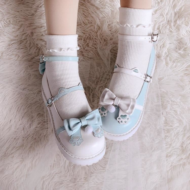 Sweet Lolita Paw Maryjanes - embroidered, embroidery, loafers, lolita, lolita heels