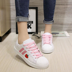 Sweet Strawberry Runners - White / 5 - berry,flats,harajuku,lace up,pink white