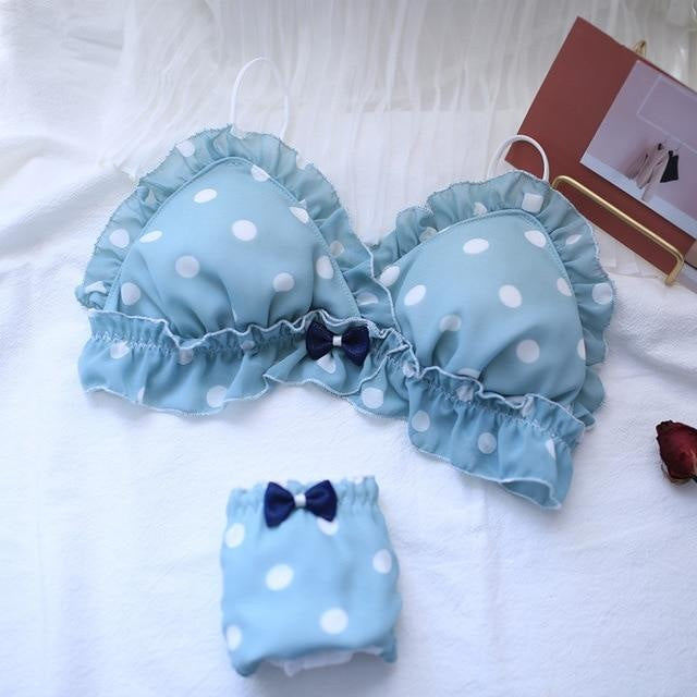 Sweet Valentine Lingerie Set - Blue Polkadot / M (A or B Cup) - lingerie