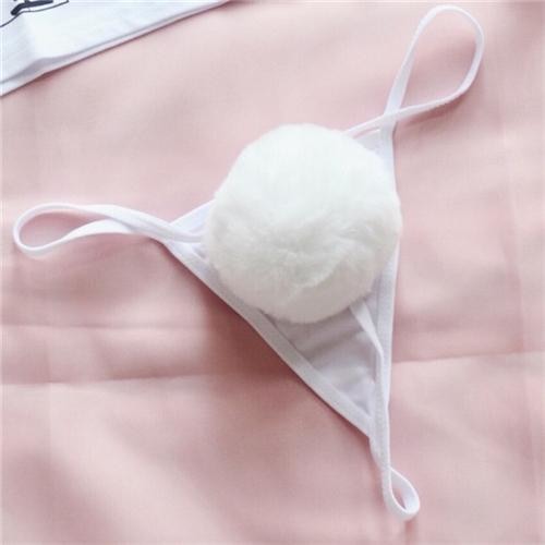 Kawaii White Tail Thong Underwear Bunny Rabbit Panties Pet Play Kink Lingerie