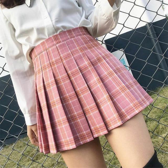 Tartan Plaid School Girl Skirt - Pink Plaid / XS - skirt