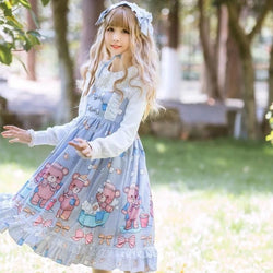 Blue Teddy Bear Sweet Lolita Dress JSK Harajuku Kawaii Fashion