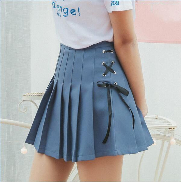 Tie Up Ribbon Skirt - Blue / S - skirt
