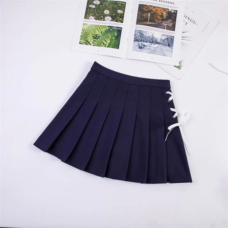 Tie Up Ribbon Skirt - Navy blue / S - bottoms, bows, corset, lace up, laces