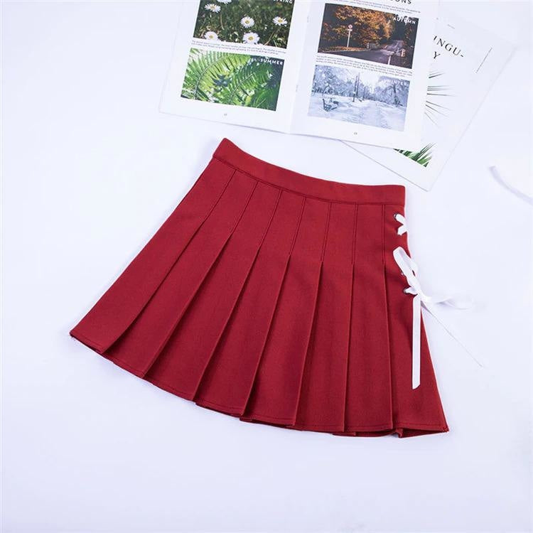 Tie Up Ribbon Skirt - Red / M - bottoms, bows, corset, lace up, laces