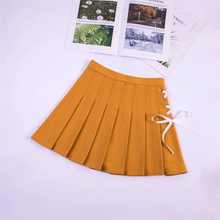 Tie Up Ribbon Skirt - Yellow / XXL - bottoms, bows, corset, lace up, laces