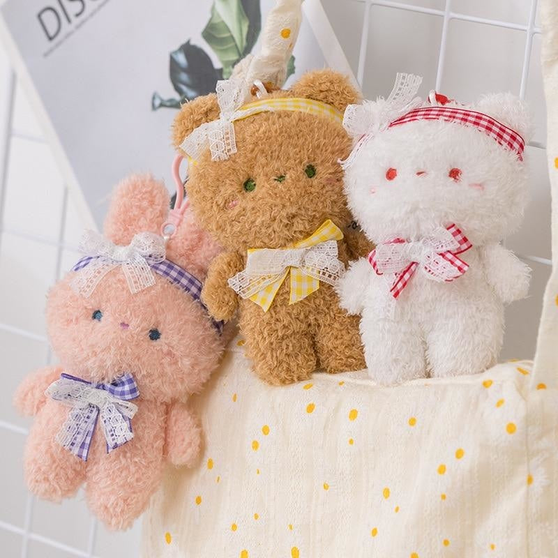 2 Packs Cute Stuffed Animal Fluffy Bear Keychains, Kawaii Backpack Plush  Clips, Bag Purse Furry Pendant Accessories