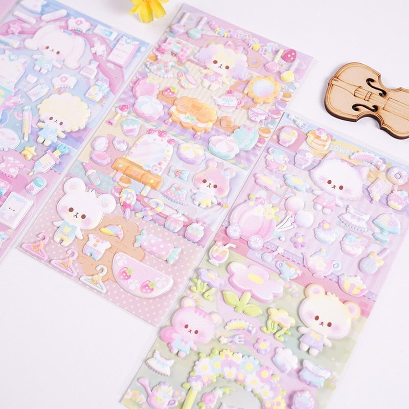 Tiny Bear Puffy Sticker Pack - animal stickers, bear puffy stationary, stationery