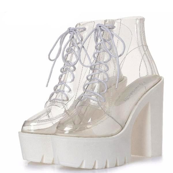 Transparent Clear Babydoll Booties Ankle Boots Shoes Sexy Edgy Invisible Hipster Harajuku Kawaii Fashion