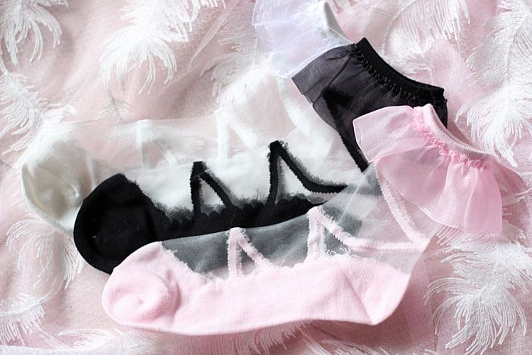 Kawaii White Transparent Lace Ruffled Socks Ankle Stockings Lolita Fashion