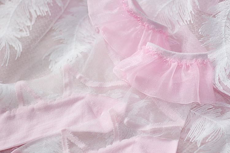 Kawaii Pink Transparent Lace Ruffled Socks Ankle Stockings Lolita Fashion
