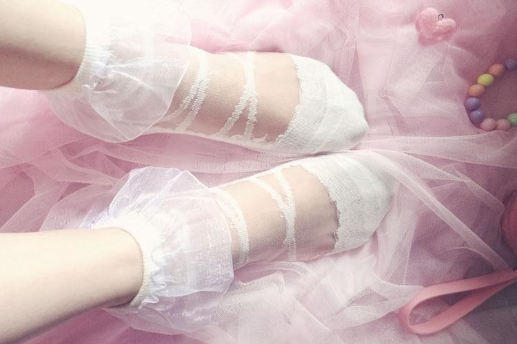 Kawaii White Transparent Lace Ruffled Socks Ankle Stockings Lolita Fashion