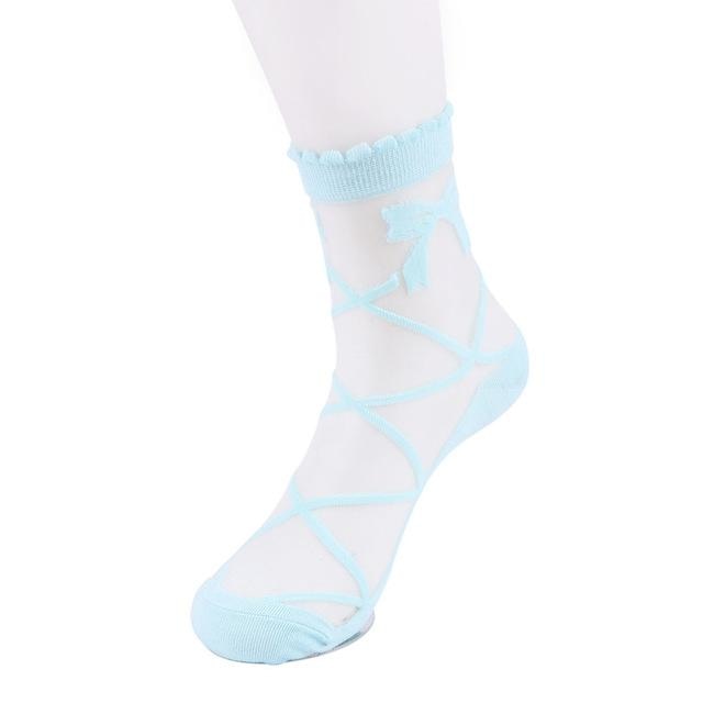 Transparent Princess Socks - Blue Bow - socks